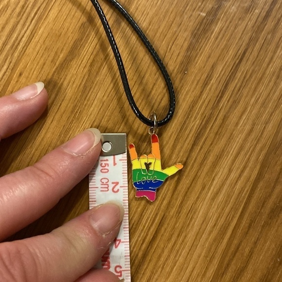 Rainbow "I Love You" Hand Symbol Enamel Pendant Necklace Pride Flag LGBTQ Unisex - Picture 6 of 7